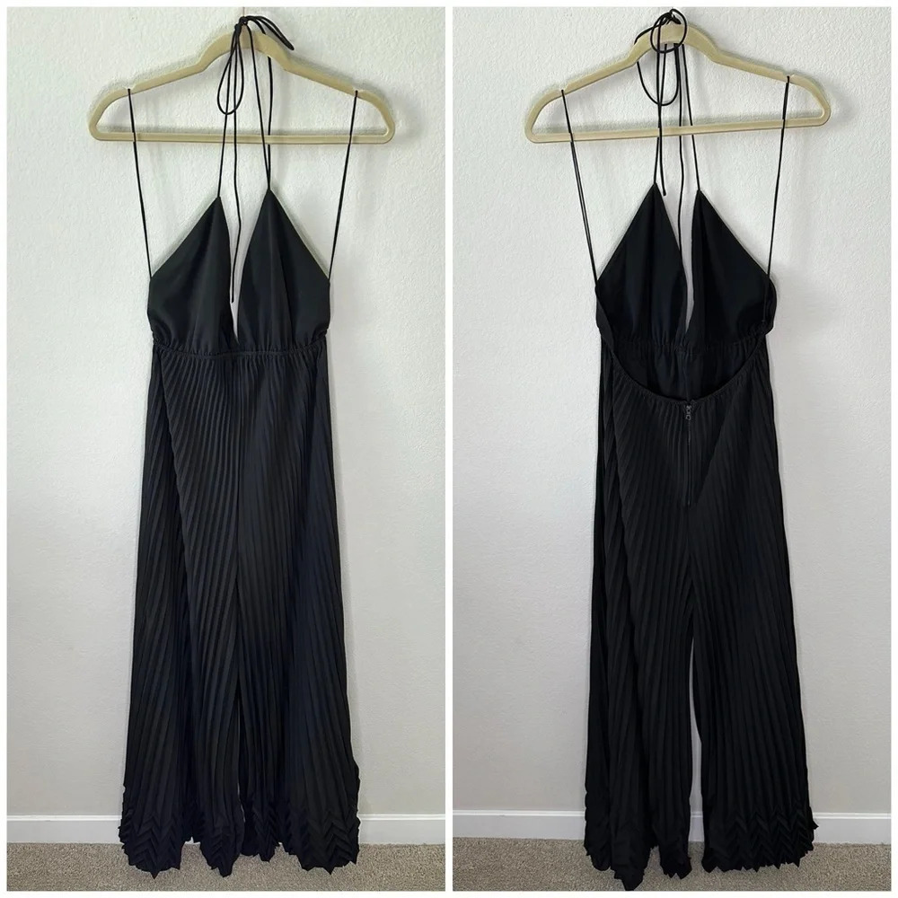 ALICE + OLIVIA Black Adalyn Halter Pleated Jumpsuit SZ US 12 - Picture 3 of 8